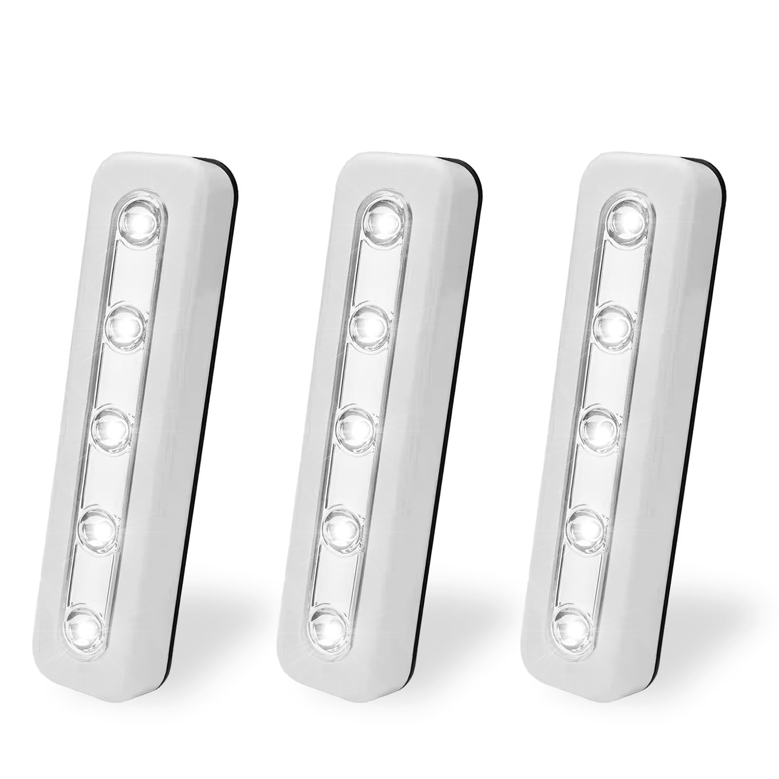 LANAFAY 3pcs Touch-Activated Led Light, Cabinet Night Light Stick-on Super Bright, 5-Led Battery-0perated Tap Light, Wireless Lights for Under Cupboard, Wardrobe, Stairs, Closet, Kitchen, Hallway
