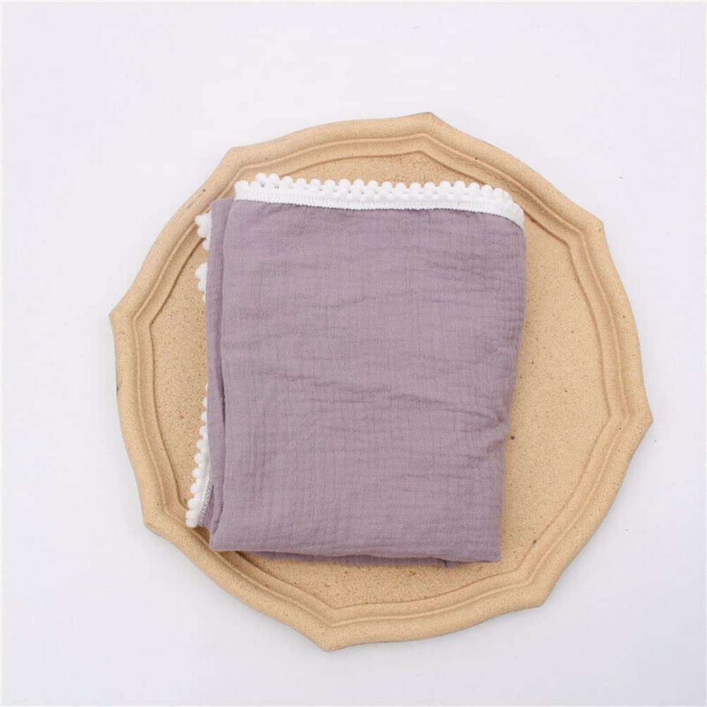 asky Baby Sleeping Blanket Muslin Cotton Pom Balls Swaddling Stroller Wrap Towel 80 * 65cm (Purple)