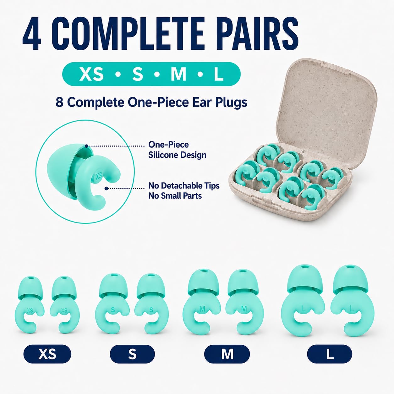 4 Pairs Sleep Ear Plugs for Side Sleepers, NRR 33dB, Soft Silicone — Amazon image 2