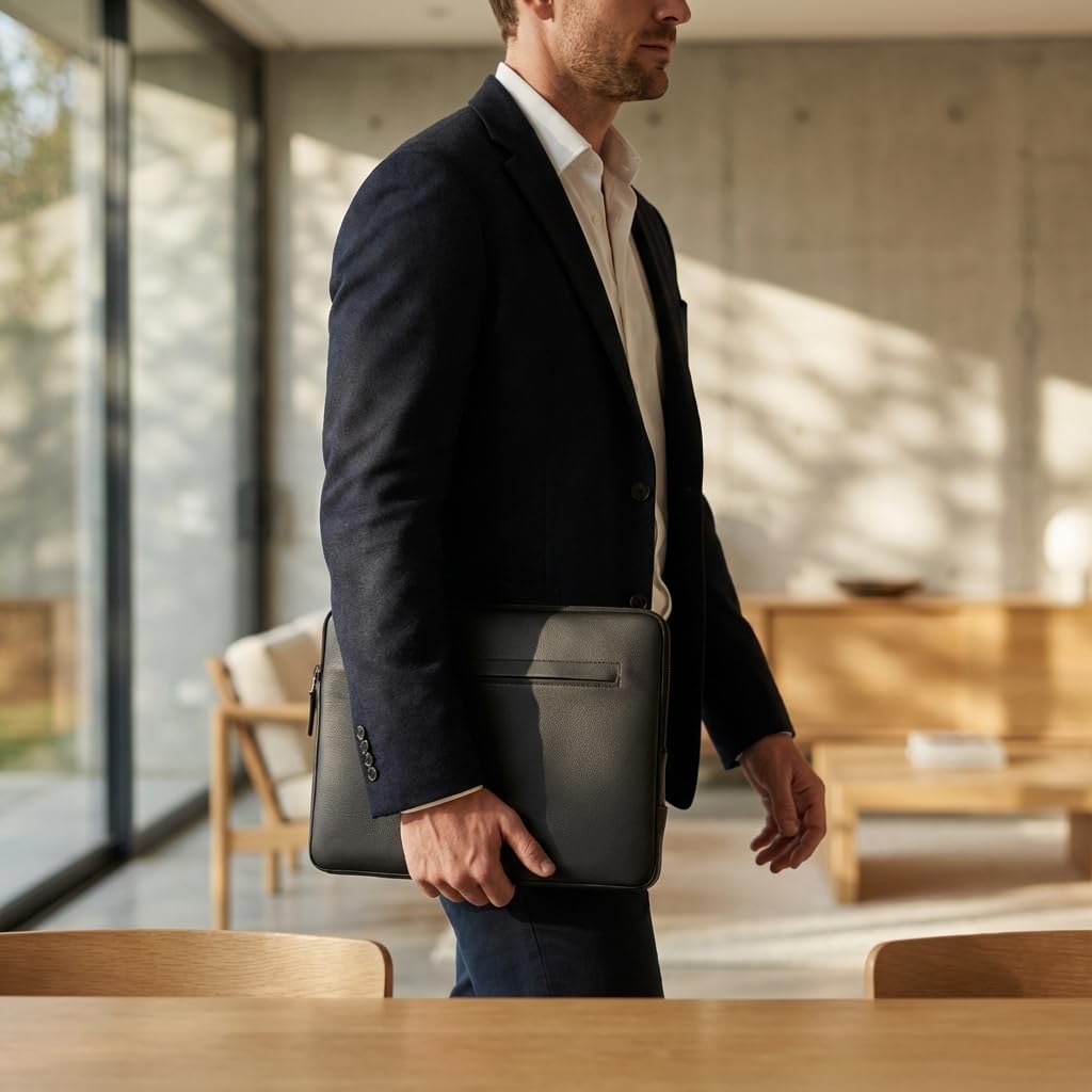 Pack & Smooch Leather Case Designed for iPad Pro/Air 13 and 12.9 Inch + Magic Keyboard | Angus | Vegetable Tanned Leather from Italy | Compatible with iPad, Protective Cover in Black