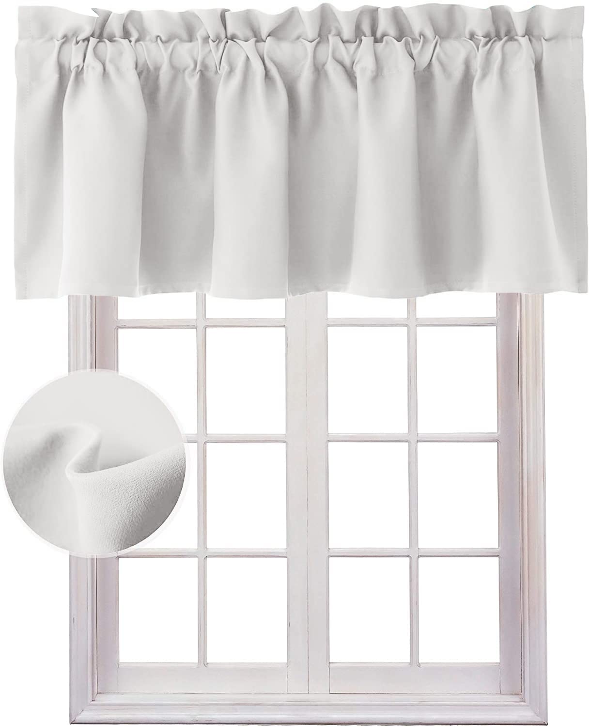 Hiasan Valance Curtains for Kitchen Blackout Thermal Insulated Solid Window Curtain Valance, Ivory, 42 x 18 Inches, 1 Panel