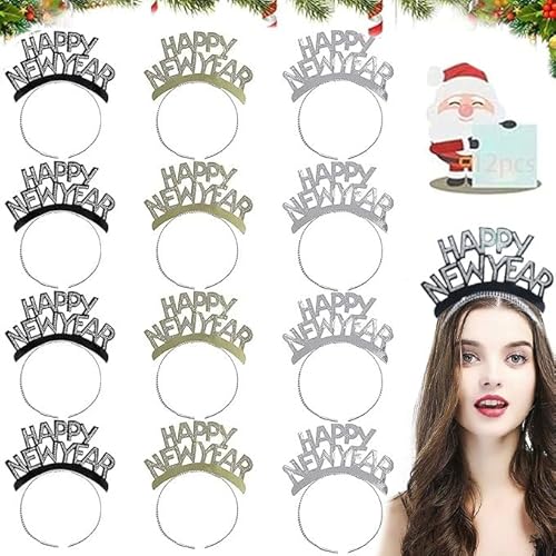 KOIROI Cerchietto Capodanno, 12 Pezzi Cerchietto Happy New Year, Cerchietti per Capelli Capodanno 2026, Decorazioni 2026, Fascia Argento e Oro, Anno Nuovo Accessori per Feste
