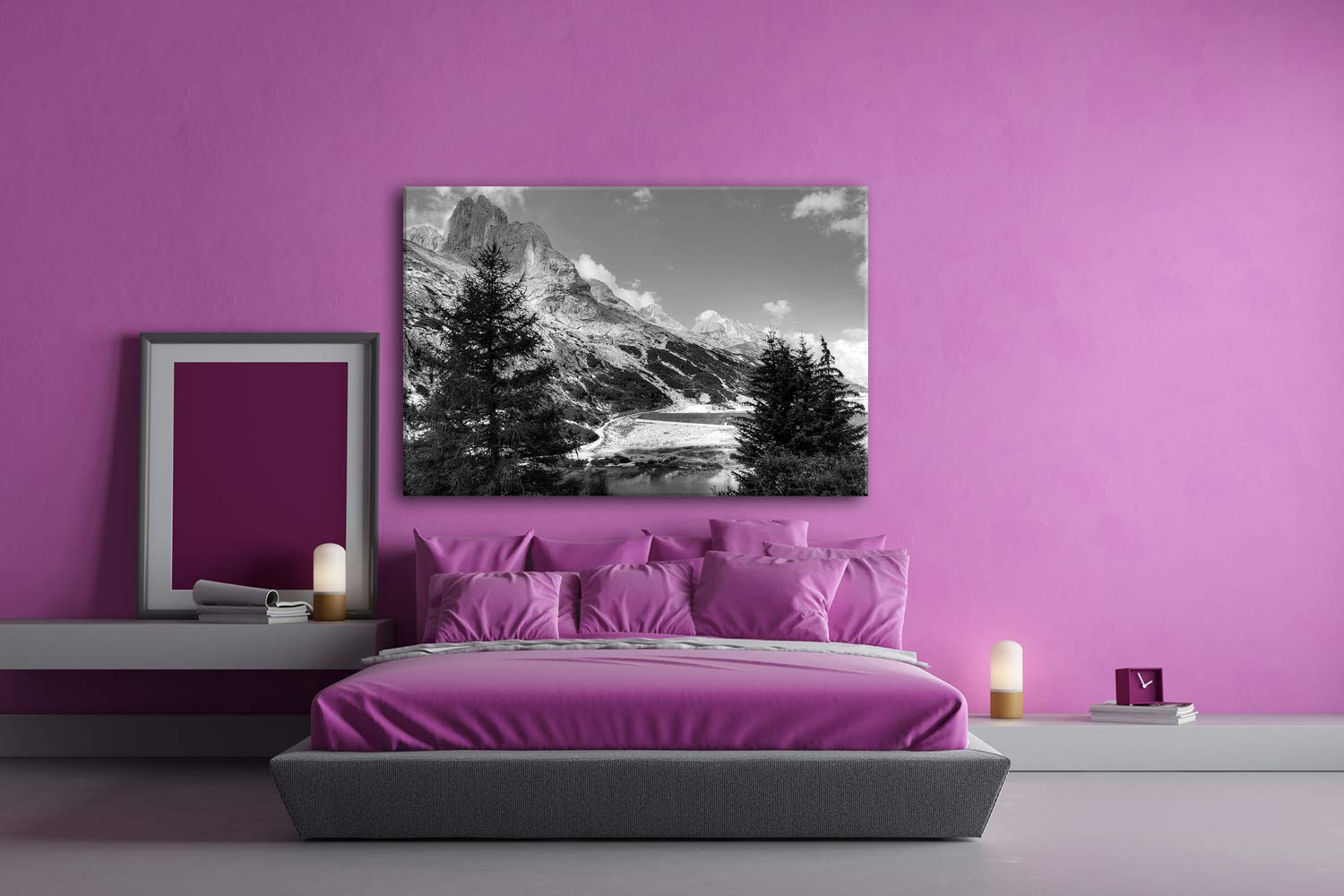 Leinwandbild Berge in Südtirol – Majestätische Höhen Format: 120x80 cm Effekt: Schwarz&Weiß XXL Kunstdruck Bild auf Keilrahmen/Wandbild/Wohnzimmer Deko