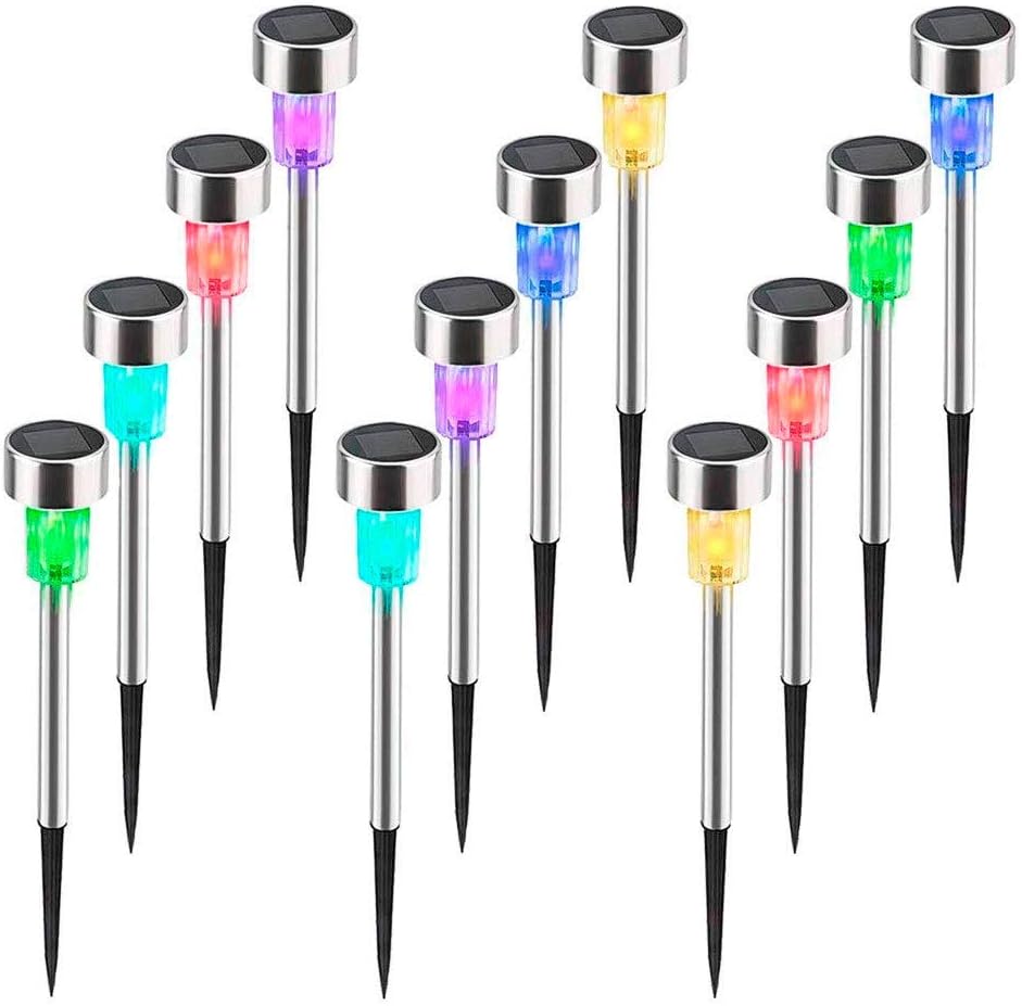 Solar Lights Outdoor - Colour Changing Waterproof Stainless Steel Solar Garden Light for Lawn, Yard, Patio, Pathway, Walkway, 12 Pack [Energy Class A+]