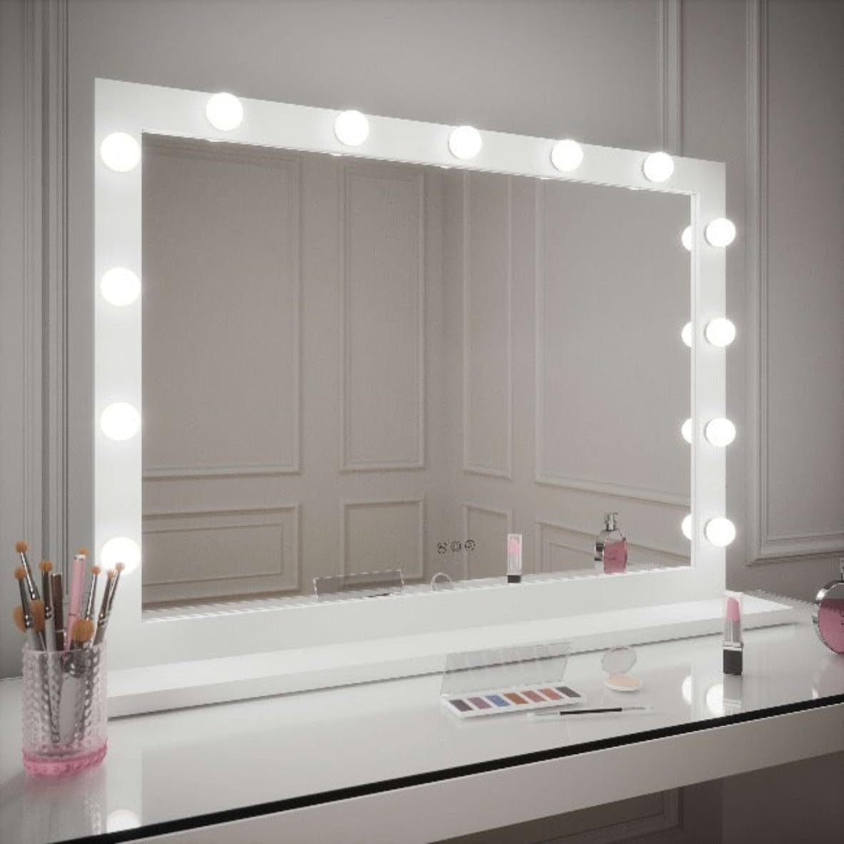 Hollywood Mirror Light Hollywood Mirrors Audrey 100X 70Cm- Vanity Mirror With S - Makeup Mirror With Ing Led Dimmable Bulbs, 3 Ing Modes, Tabletop And Wall Mounted
