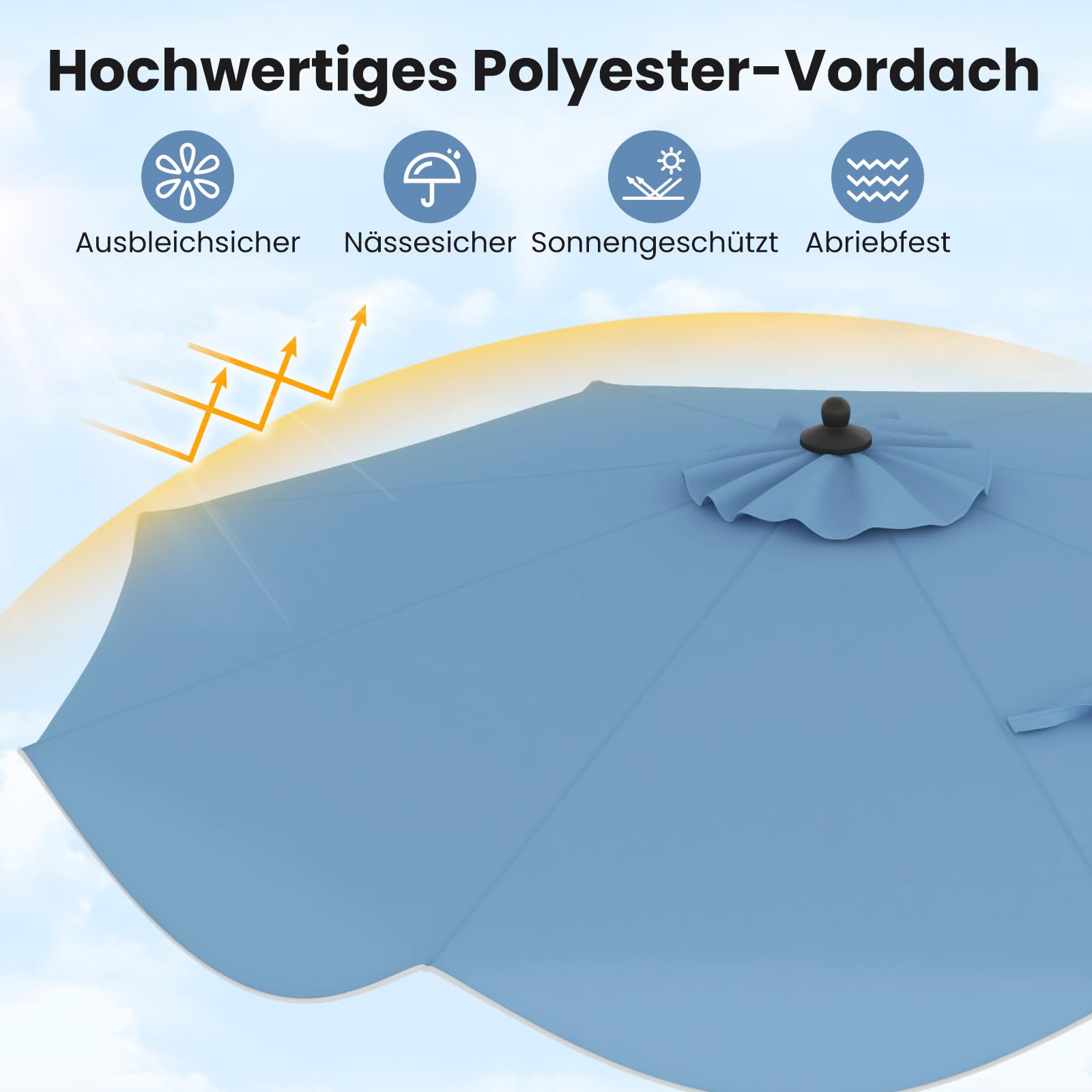 GOPLUS Parasol przeciwsłoneczny, 270 cm, do użytku na zewnątrz, z falbankami, nachylenie przycisku, korba, 8 wsporników, markiza odporna na blaknięcie, parasol tarasowy do ogrodu, na taras, basen