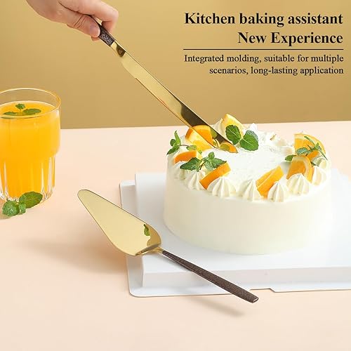 Miniatura 5 de Evanda Juego de cuchillos y servidores para tartas de boda, mango marrón y cabeza dorada brillante para pastel de tartas para todos los días, bodas