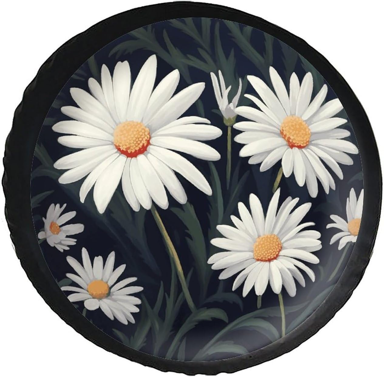 28"-34" Thickening Spare Tire Cover Dandelion Black and White Waterproof Leather Tire Wheel Cover for Trailer Jeep RV SUV