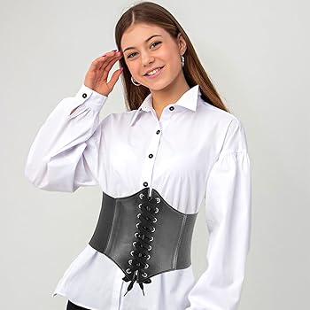 Ceinture Large Femme Pour Robe Kitnelw Corset Femme Marron Corset Ceinture À Lacets Pour Chemise Robe FêTe Jupe Tenue Cosplay Costume Halloween 2 Pièces Ceinture En Cuir Corset - 4