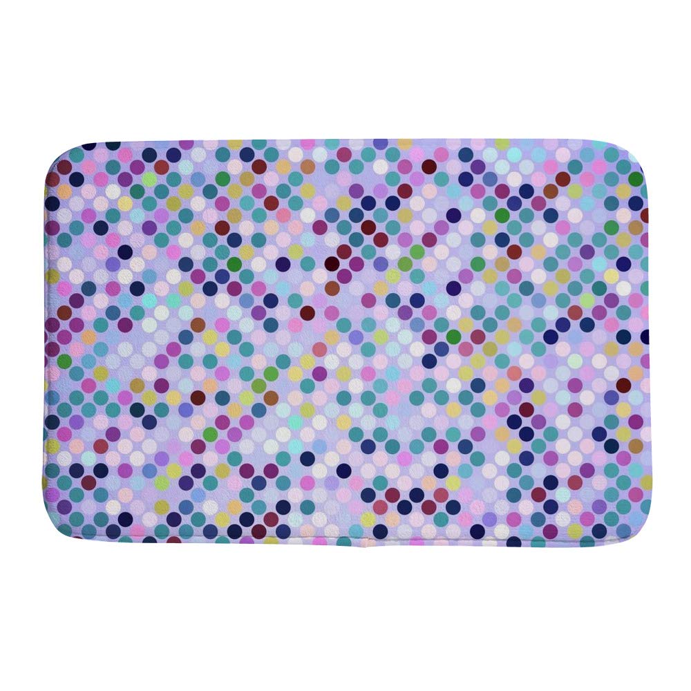 Paillasson velours corail et design de cercles colorés pour un accueil chaleureux et joyeux