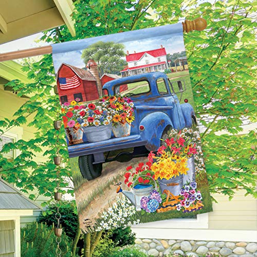 Day On The Farm Spring House Flag Pick-Up Truck Floral 28" X 40" Briarwood Lane #TOP2