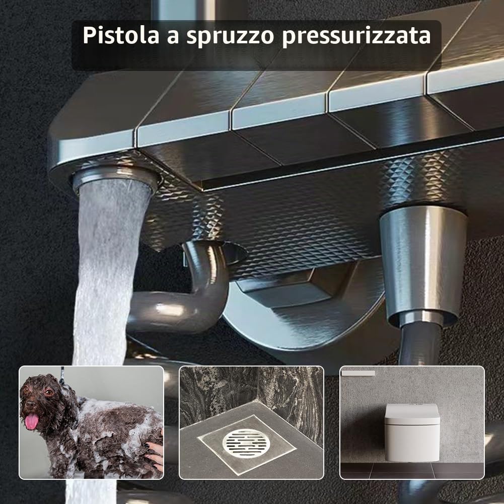 Colonna Doccia con Miscelatore Doccia Soffione Completo Asta Doccia con Soffione e Doccetta 135 cm Regolabile Soffione Doccia Quadrato (Grigio)