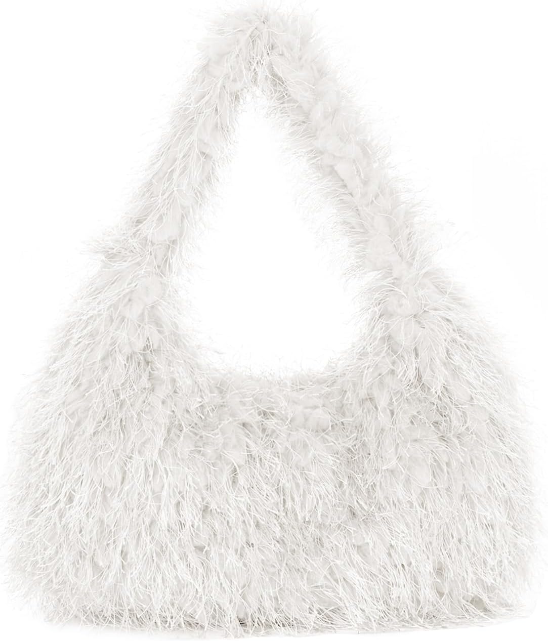 Fecialy Fluffy Purses for Women Cute Fuzzy Tote Handbag Plush Y2K Hobo Shoulder Bag Faux Fur Clutch Bag