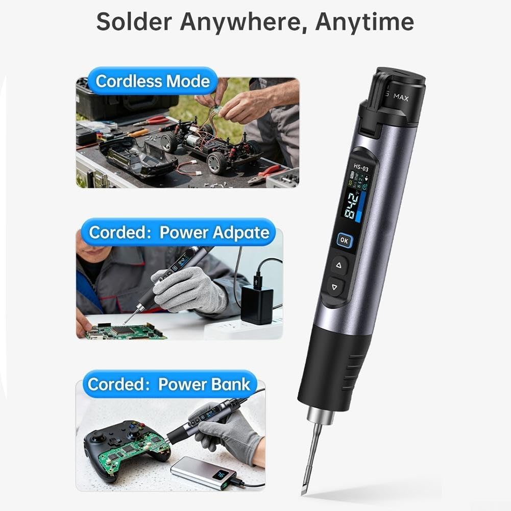 Soldador inalámbrico de temperatura constante HS-03, carga tipo C de 10 W con batería de 2600 mAh, kit de soldadura portátil de calentamiento rápido de 100-450 C para mantenimiento