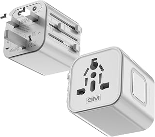 GM G+ Compact Travel Adapter | Universal All-in-One Worldwide Plug (US/UK/EU/AU) | Multi-Device Charging | Smart Safety Pr...