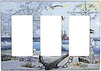 Vista 32 de Interruptor de Luz Cove Silla de Playa Paisaje Marino Océano Azul Placa de Pared de 3 Posiciones Placa de Interruptor de Luz Triple Palanca Costera