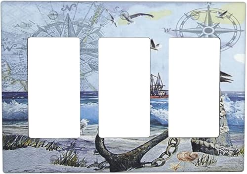 Miniatura 32 de Interruptor de Luz Cove Silla de Playa Paisaje Marino Océano Azul Placa de Pared de 3 Posiciones Placa de Interruptor de Luz Triple Palanca Costera