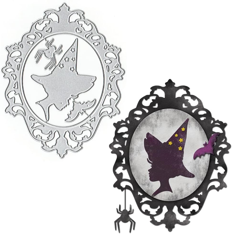 Hying Halloween Witch Broomstick Dies for Card Making, Bats Cat Cutting Die for Scrapbooking Paper Crafting Decor DIY Photo Album