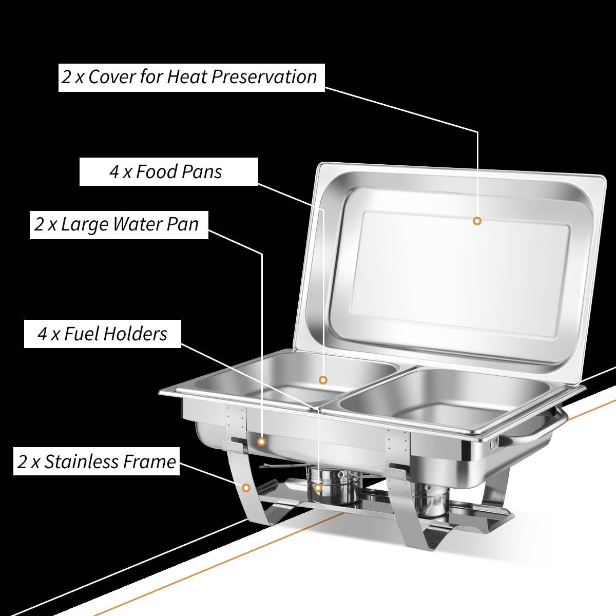 9L Acciaio Inox Rettangolari Catering Server, Chafing Dish Buffet Chafer Set in Acciaio Inox contelaio, Anti Scaldabagno Buffet Scaldabagno Scaldabagni, per Party, Feste, Matrimoni, Banchetti