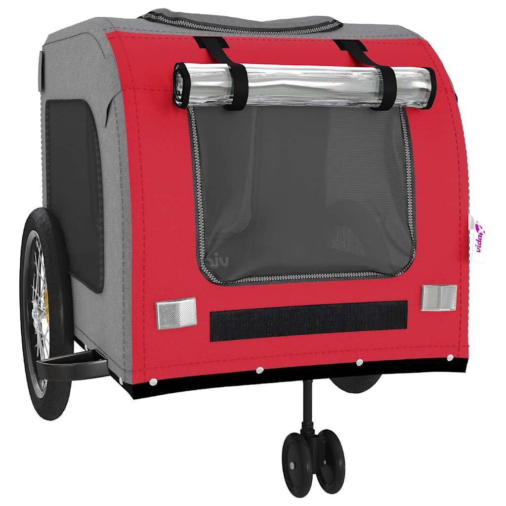 Przyczepa rowerowa dla zwierząt domowych, czerwona i szara, z tkaniny Oxford i żelaza, składana, do spacerówek, spacerówek, wózka transportowego, na wycieczkę, do parku