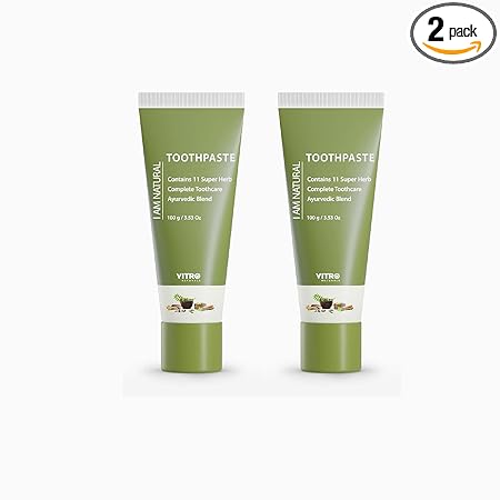 Toothpaste by Vitro, This Herbal Paste is made of Babool, Neem, Meswak, Vajradanti, Mint, Clove and other Ayurvedic herbs | Fluoride Free (Pack of 2 X 100gm)