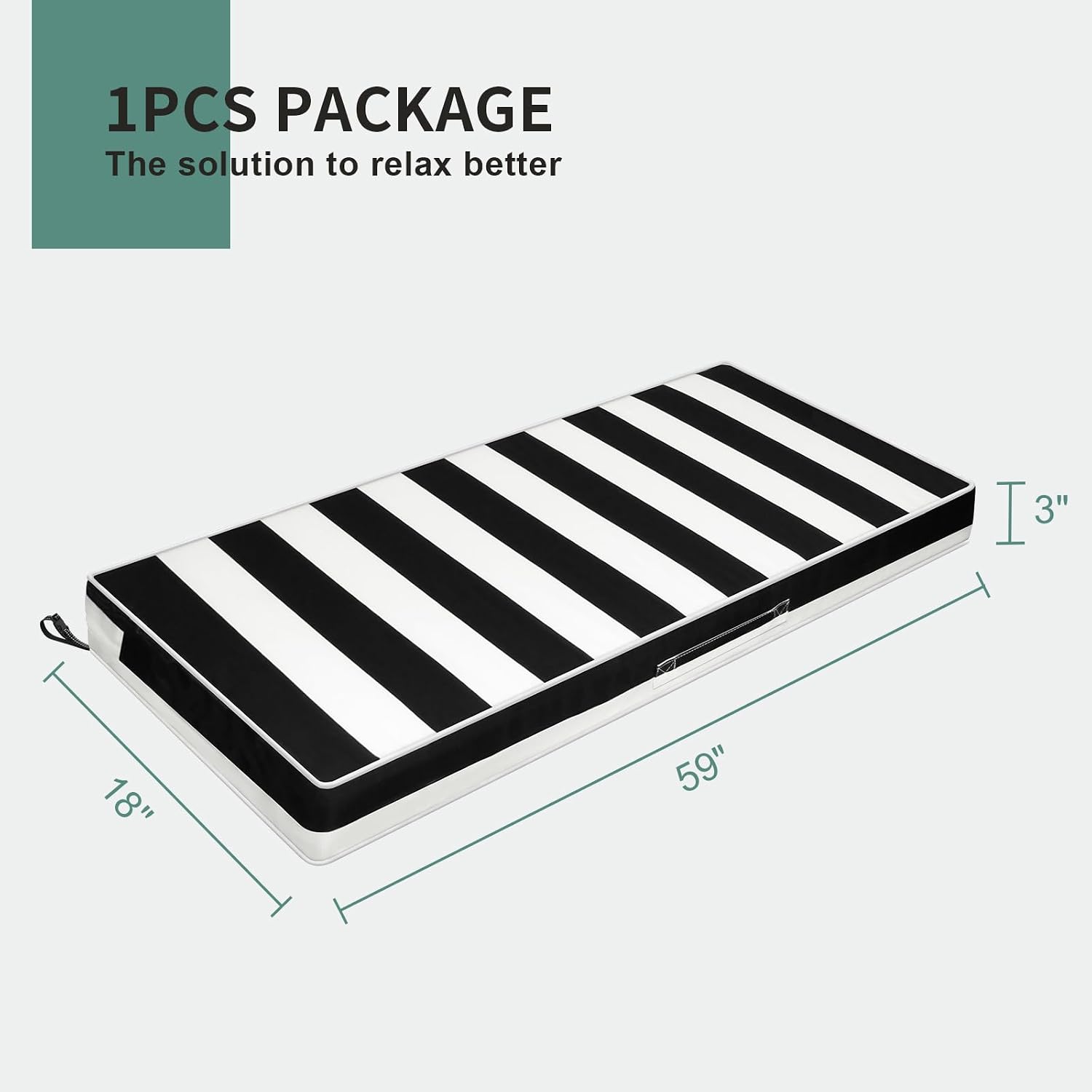 Outdoor Bench Cushion 59 x 18 inch Water-Resistant Patio Furniture Cushions for Garden Swing Porch Sofa Settee Pads with Handle and Adjustable Straps,Black White