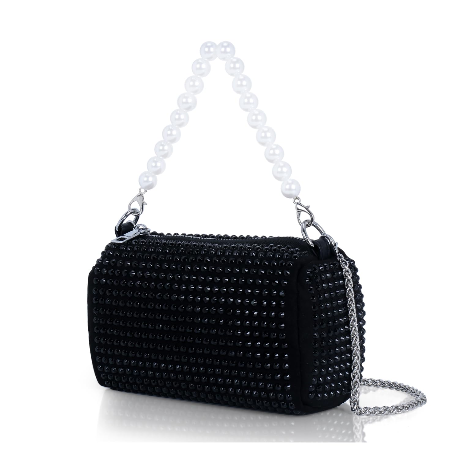Evening Clutch Pearl Handle Designer Handbags for Women Stylish Latest Girls Rhinestone Crossbody sling Bag with Chain strap Ladies Stone Purse Wallet for Party Wedding side Bag-image-20