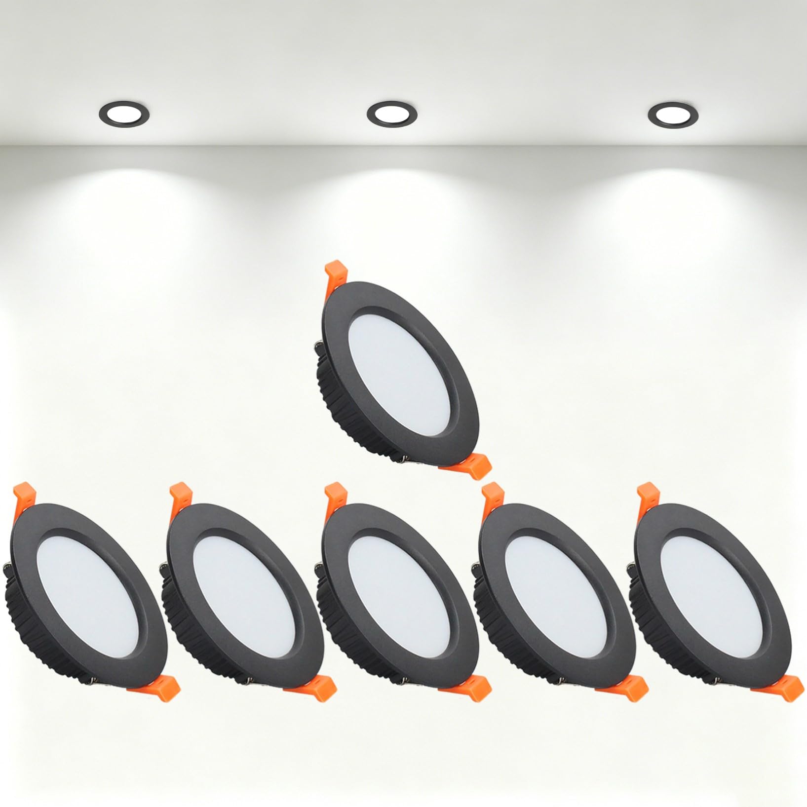 VOGHMOLD 9W Ultra Slim LED Downlight Recessed Ceiling Light 3.5 inch, 6000K Spot Lights Black Aluminum Trim, Cut Φ90-100mm, AC110-240V Panel Lighting for Office Hallway Closet, 6 Pack