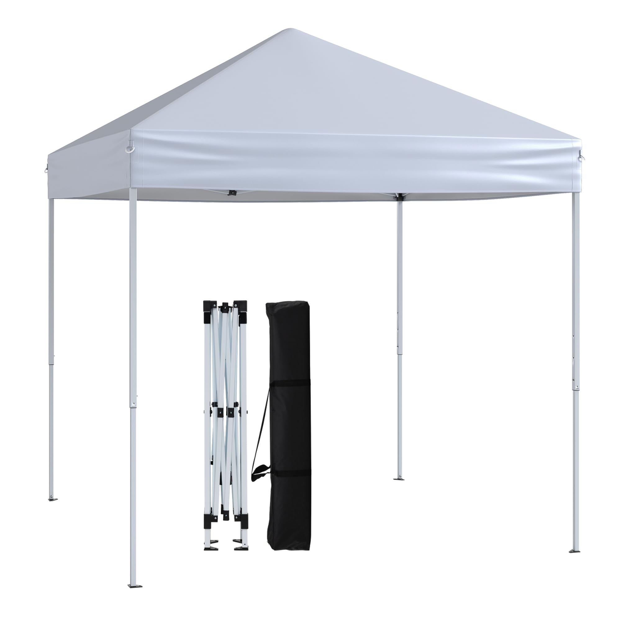 GOPLUS 2x2 M Carpa Plegable con Estructura Reforzada, 8 Estacas y 4 Cuerdas de Viento, Altura Ajustable, Toldo Portátil para Playa, Bolsa de Transporte (Blanco Grisáceo, 200x200x240 cm)