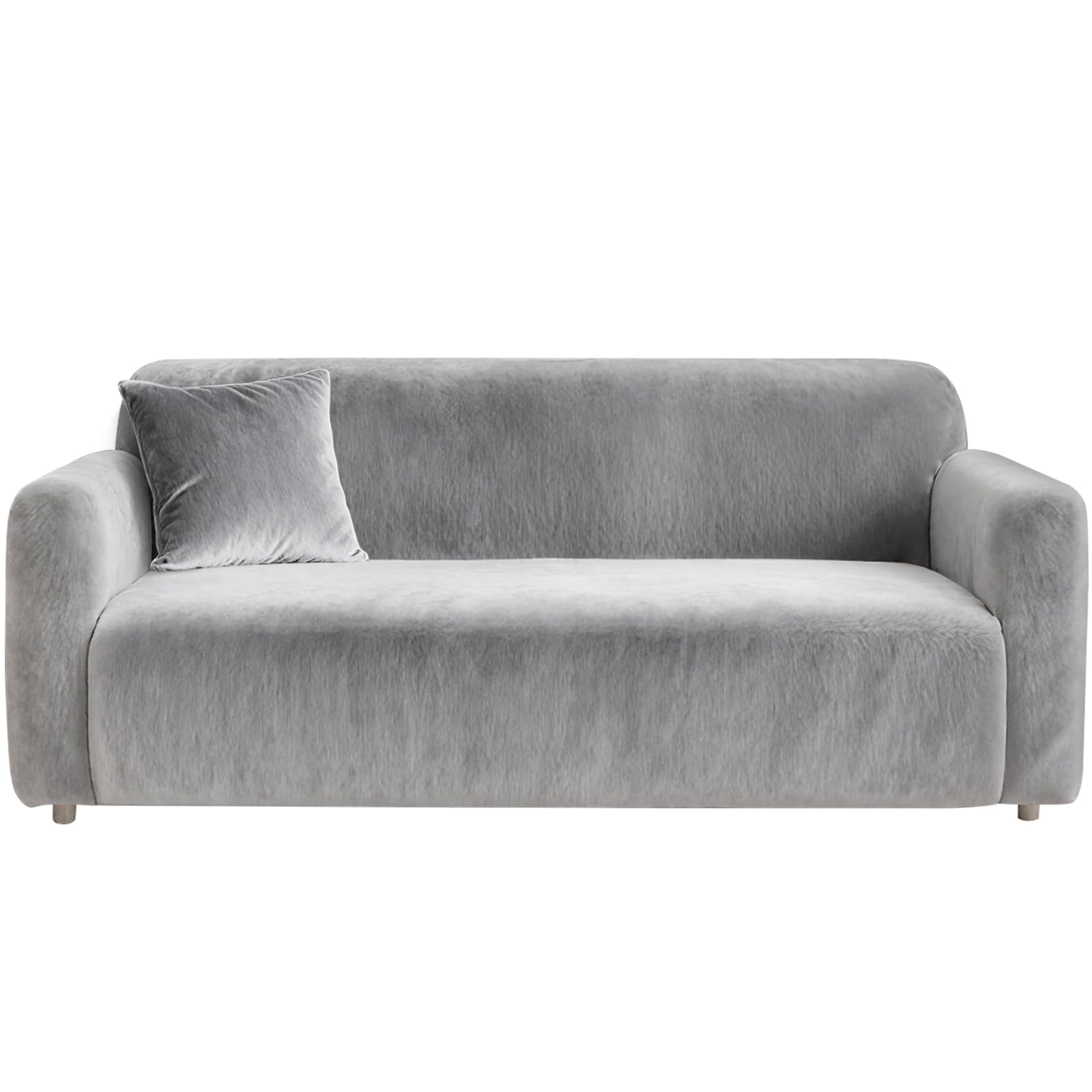 Yeahmart Thick Sofa Covers 1/2/3 Seater Pure Color Sofa Protector Velvet Easy Fit Elastic Fabric Stretch Couch Slipcover (Silver Grey, 2 Seater 145-185cm)