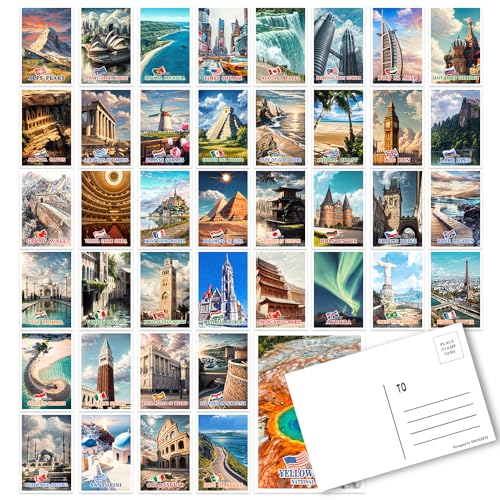 Condinas 40pcs World Landmarks Theme Postcards Travel Landscape Postcard Decor Gift With Mailing Side - 4