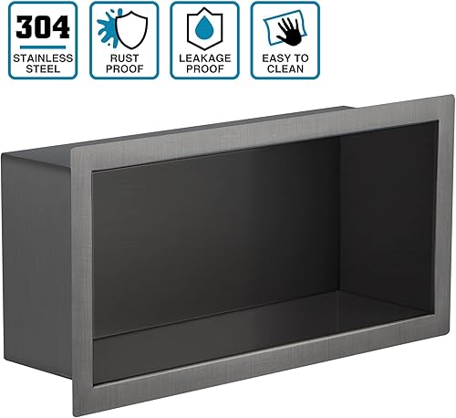Miniatura 4 de Nicho de ducha de acero inoxidable cepillado de 12 x 6 pulgadas, organizador de ducha empotrado, inserto de estante de baño para instalación de