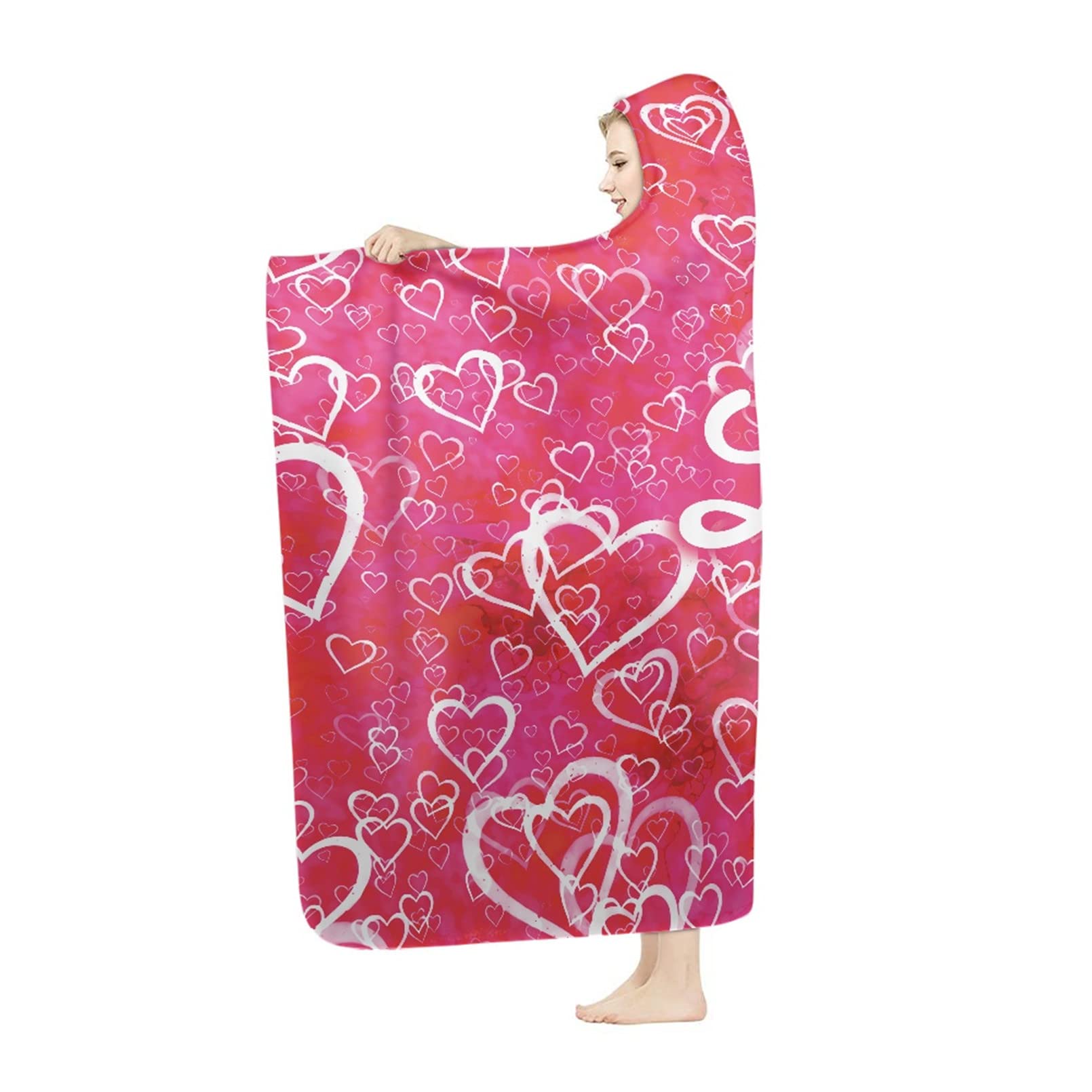 Renewold Manta con capucha rosa con estampado de amor, manta de felpa para hombres, mujeres, niños, forro polar, para invierno, otoño, manta para cama y sofá