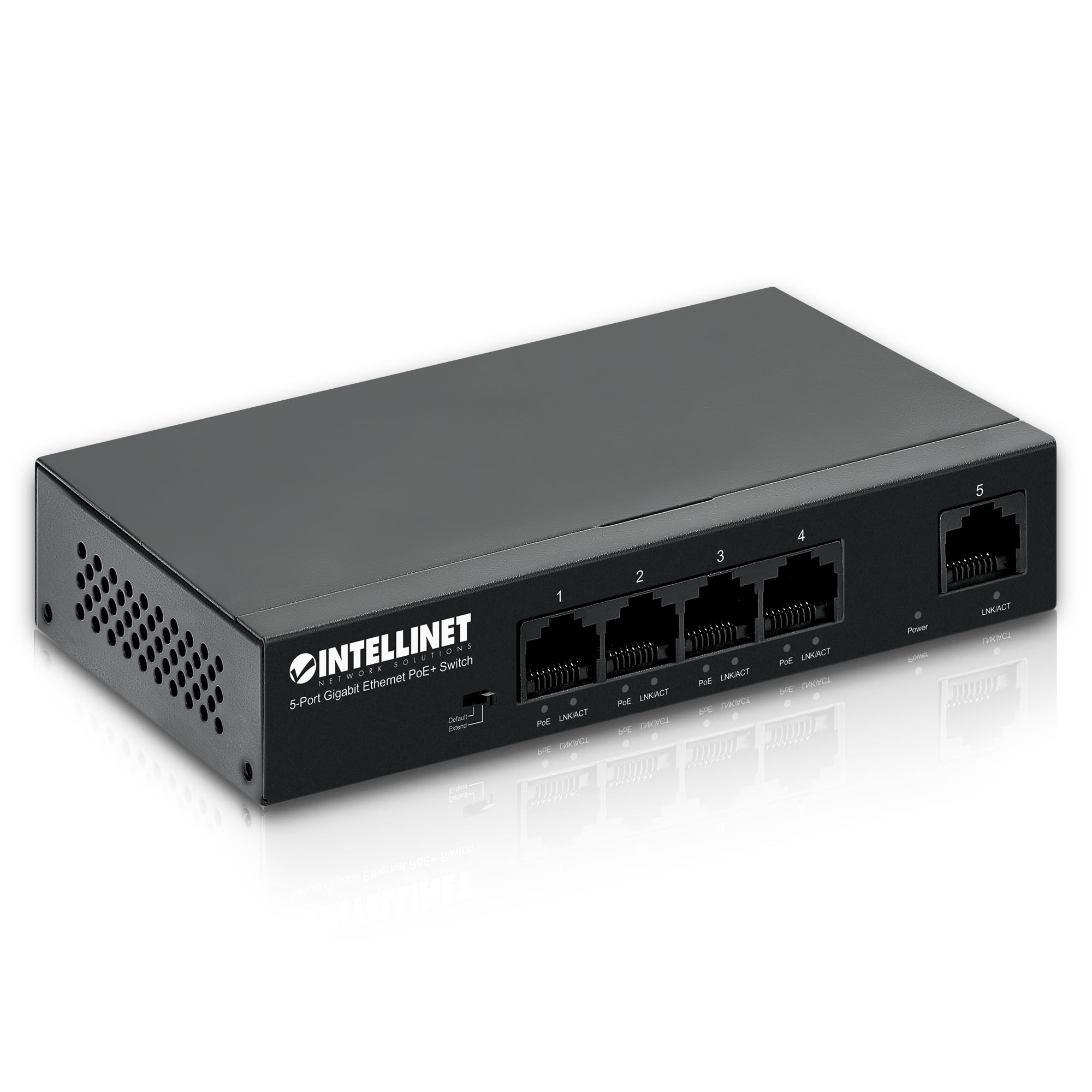 Intellinet 5-Port Gigabit Ethernet Poe+ Switch – 4 Poe+ Ports @40W Budget, up to 30W Per Port - 10Gbps Switching Capacity, Unmanaged, Wall Mountable,