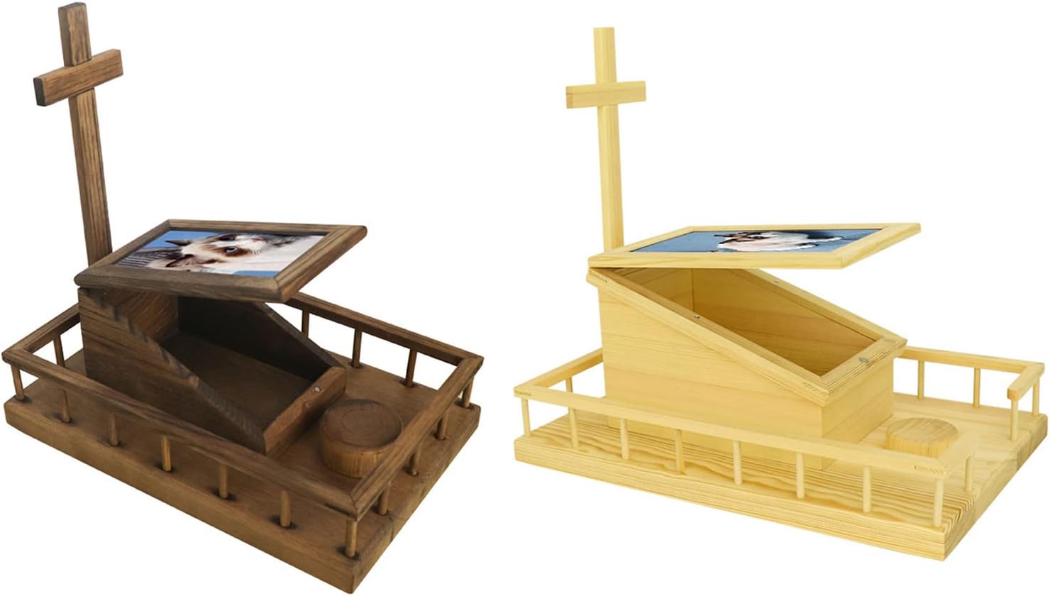 Wood Pet Urns for Dogs Cats Memorial Ash-Box with Picture-Frame &-Cross Loss Memory Coffins Gift Pet Coffin-
