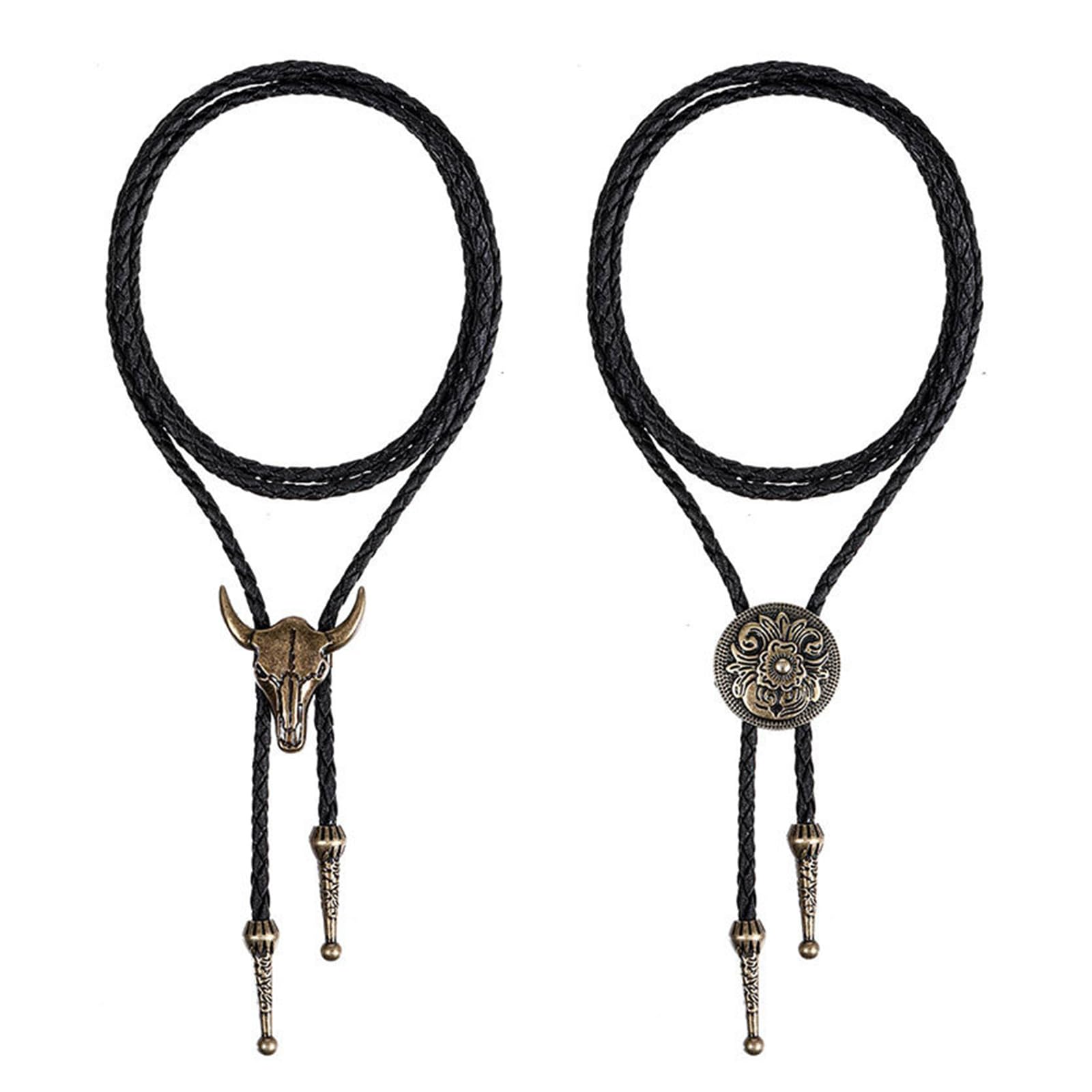 MICFENY Vintage Styles Cow Head PU Leather Tie With Alloy Detailing Unisex Stylish Neckwear For Casual Or Prom Occasion