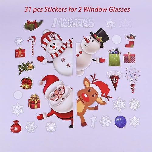 Miniatura 3 de Calcomanías de Navidad para ventana, Vonhen 2 hojas de decoración navideña, copos de nieve, Papá Noel, renos, calcomanías para ventana de vacaciones