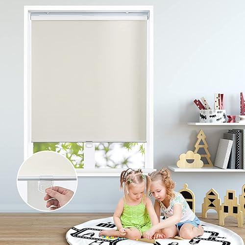 Miniatura 7 de Persilux Persianas enrollables inalámbricas 35 pulgadas de ancho x 72 pulgadas de alto blancas 100  opacas protección UV cortinas enrollables de