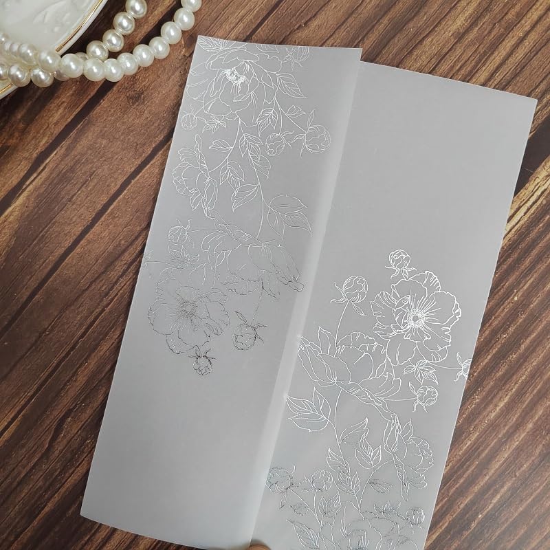 Translucent Envelopes,Vellum Jackets, 50pcs Beautiful Rose Design Transparent Invitation Card Sleeves Vellum Jacket (Color:Gold foil,125x185mm) (Color : Silver foil, Size : 125x185mm)