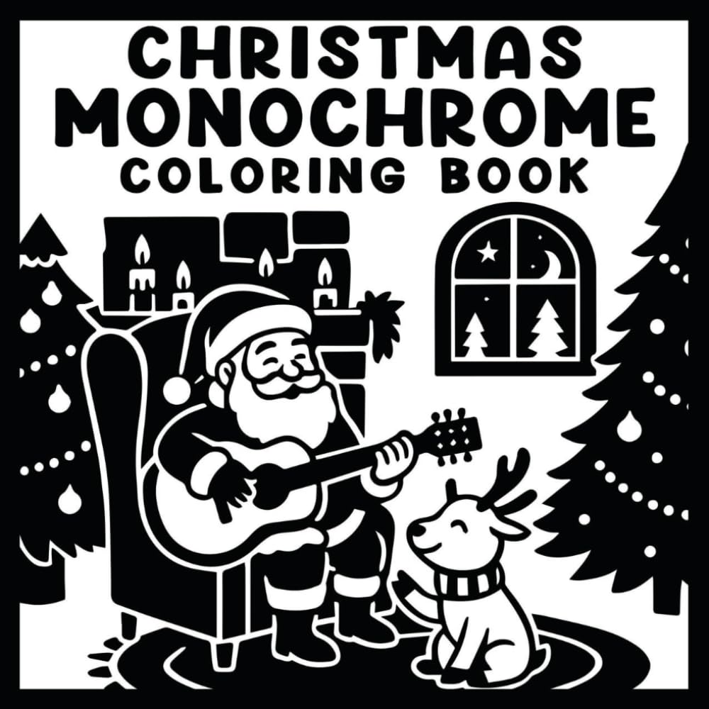 Christmas Monochrome Coloring Book: Relaxing One-Color Designs for Adults & Teens, Santa, Snowflakes, Reindeer...