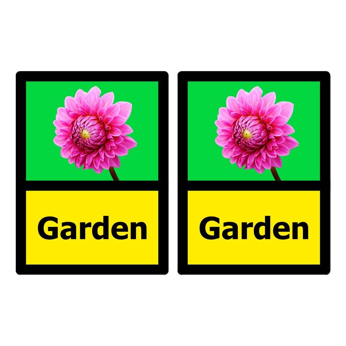 Pack of 2 Garden Dementia Signs for People with Alzheimer's in Care Homes and households. Size 150mm x 200mm self Adhesive Stickers. Ideal for Internal Doors