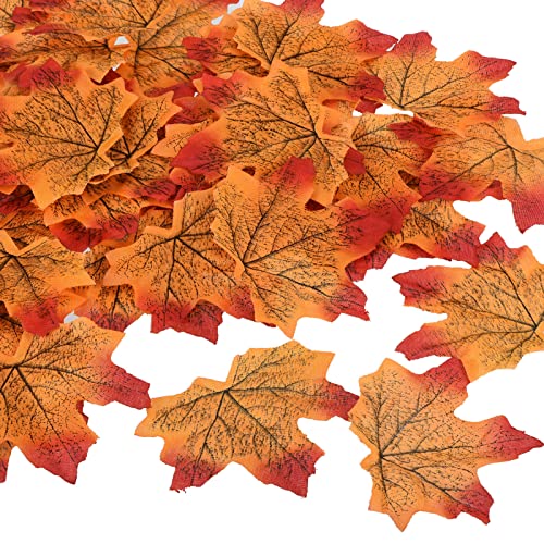 PATIKIL Artificial Leaves, 500 Pcs Fall Maple Autumn Fake Leaf for Wedding Party Thanksgiving Halloween Decoration, Orange