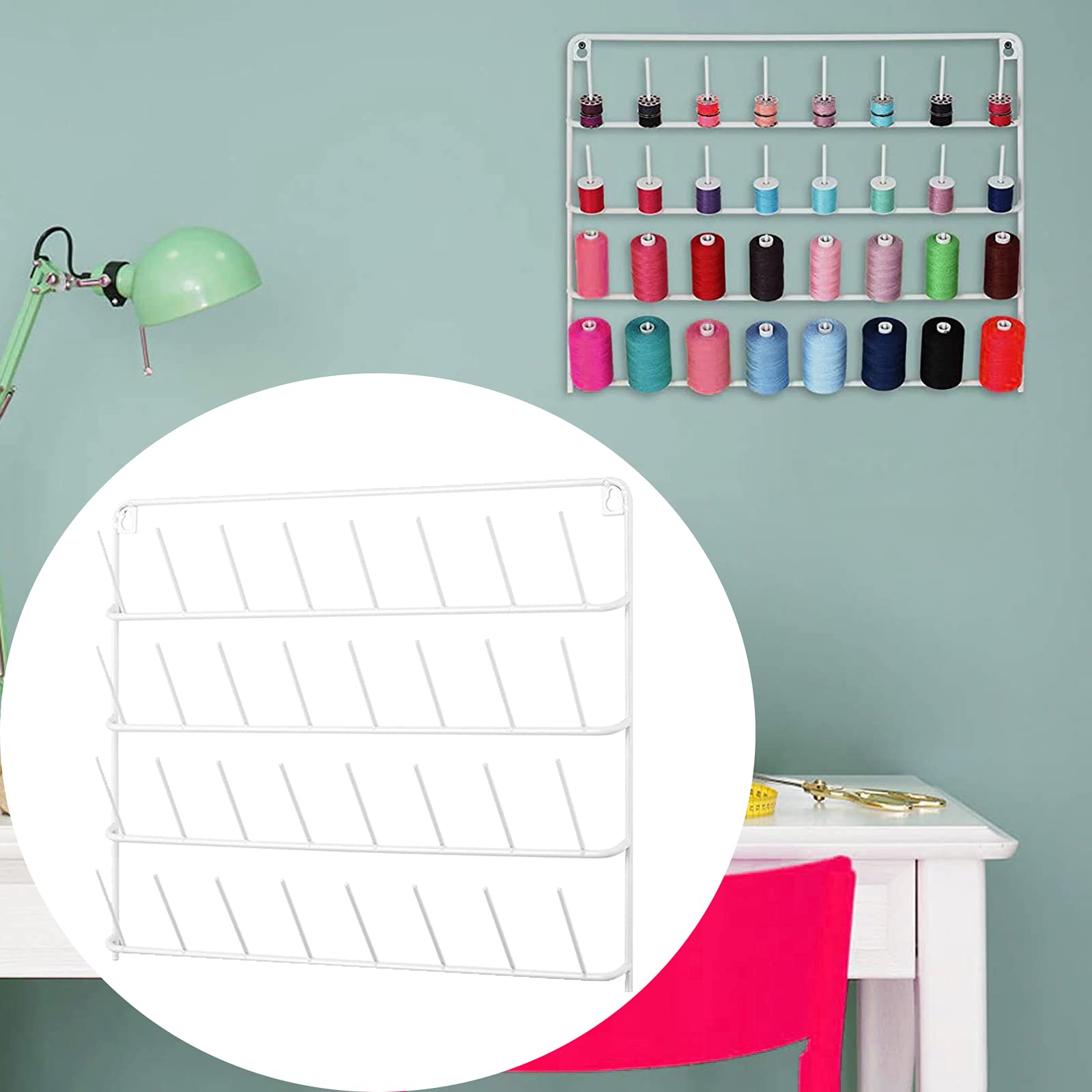 OYEAL 32 bobine di filo da cucito, 4 pezzi di supporto per filo da parete con strumenti da appendere, organizer per cucito, trapuntatura, ricamo, grande organizer per fili