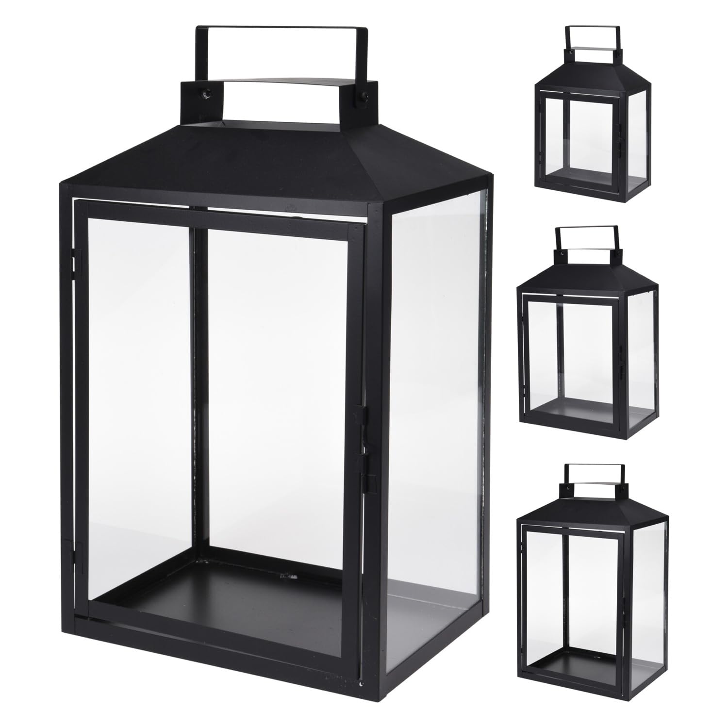 Mojawo 3er Set Gartenlaterne Windlicht Laterne Laternen Metalllaterne Set Dekoration Außen Metall Schwarz H28/35/44cm
