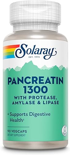 Solaray Pancreatin 1300  Enzimas digestivas pancreáticas más papaya para un apoyo saludable a la digestión  90 cápsulas vegetales 90 porciones