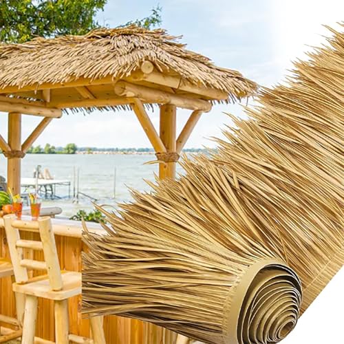 Toit en chaume artificielle rouleau jardin tiki bar toit en paille rouleau de chaume toit en feuilles de palmier artificielles pour Patio Parasol Clôture...