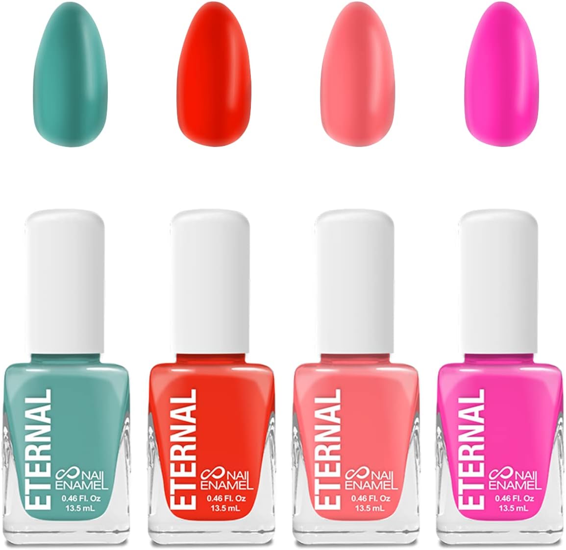 eternalCollection – 4 Piece Set: Long Lasting, Quick Dry, Mirror Shine Nail Polish Set – Hardener, Bright and Shiny Finish - 0.46 Fluid Ounces Each (Pop)
