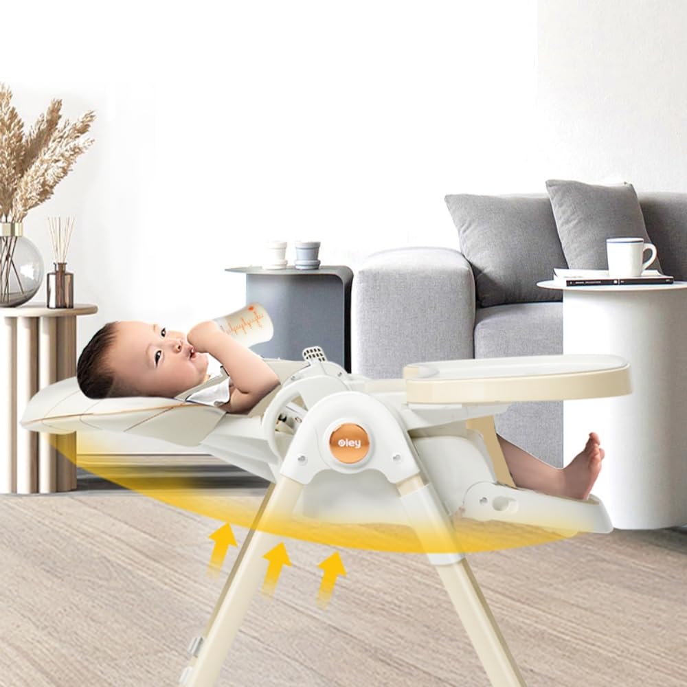 Sedia Alta Bambini Pieghevole 6 Altezze e 3 Posizioni Reclinabili | Colore grigio, 2 vassoi staccabili, ruote opzionali, struttura compatta