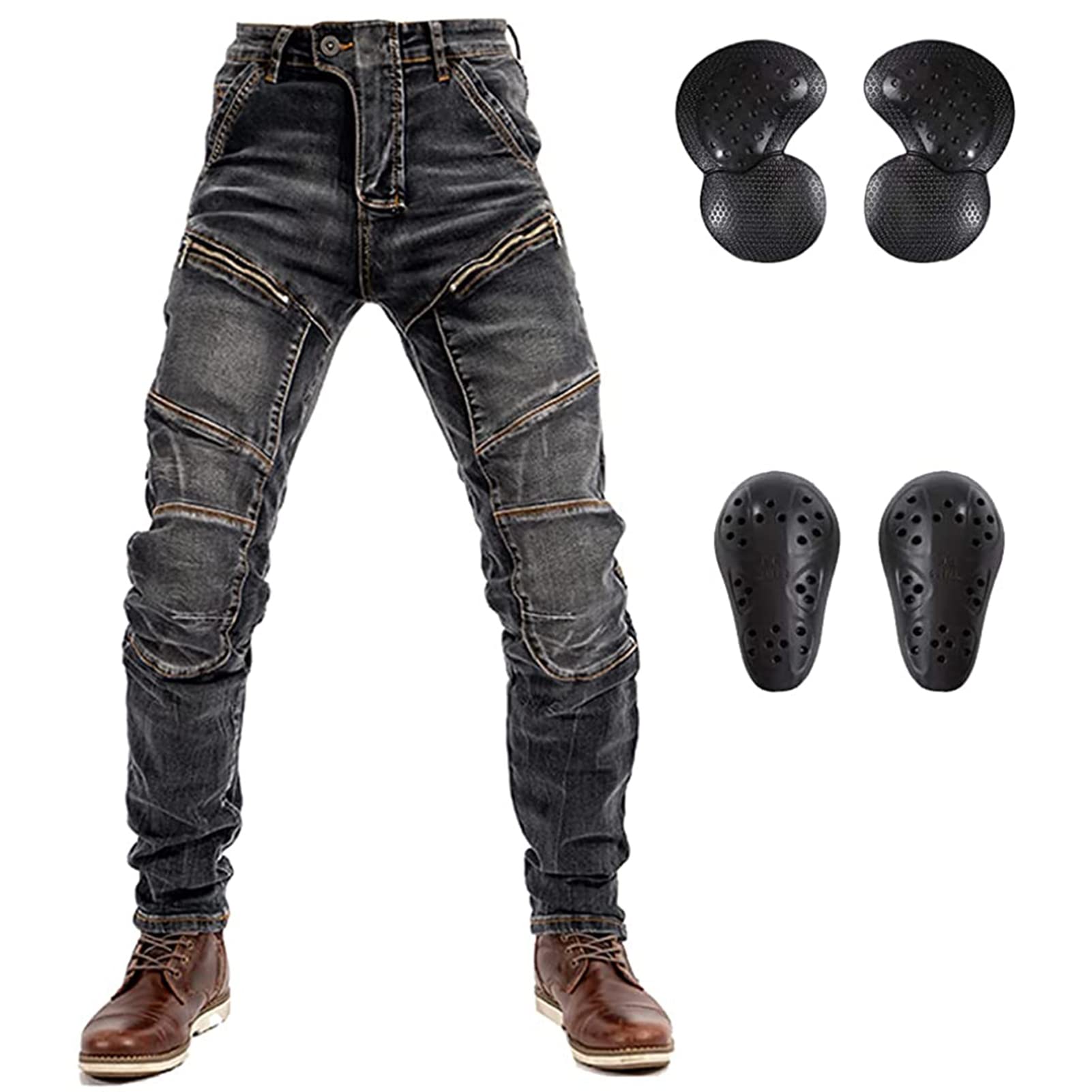 Motorradhose Herren mit Protektoren, Motorrad Jeans Herren, Stretch-Slim-Fit Motorrad Jeans Biker Trousers