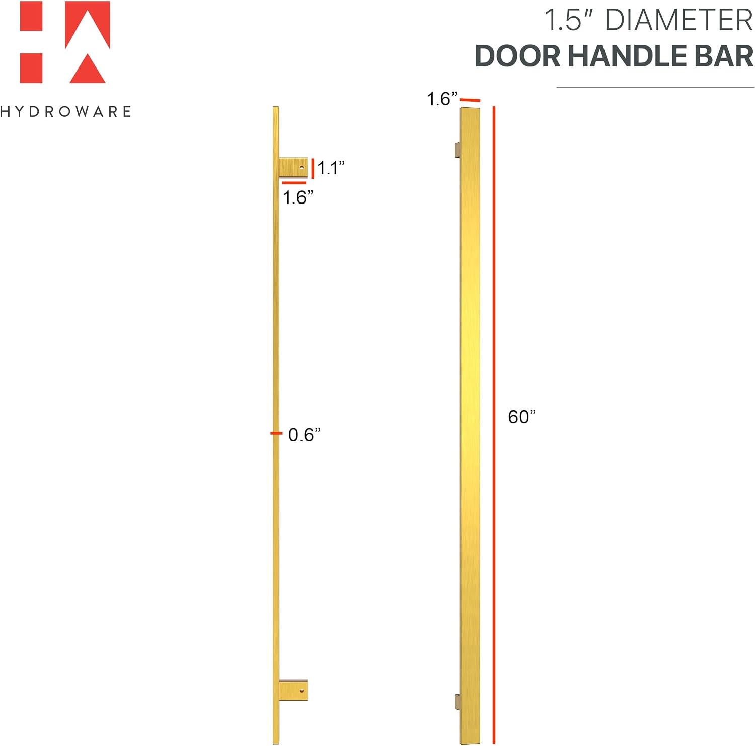 Modern Contemporary Long Stainless Steel Push Pull Door Handle for Home Entrance Glass Shower Wooden Barn & Office Store Shop Doors - Villa Collection - Flat (Brass Gold, 60 Inch)
